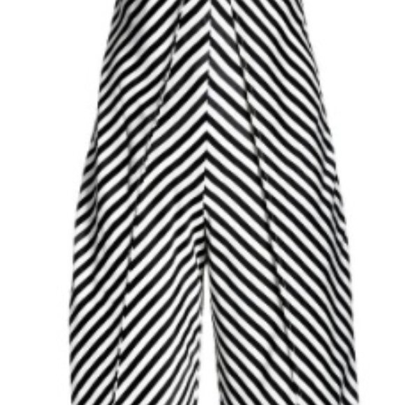 Black/White Stripe Woven Overlay Halter Jumpsuit - Small - Picture 4 of 5